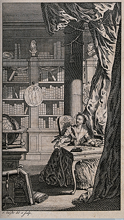 V0040734 A woman is sitting at a desk in a library, writing a letter.
Credit: Wellcome Library, London. Wellcome Images
images@wellcome.ac.uk
http://wellcomeimages.org
A woman is sitting at a desk in a library, writing a letter. Engraving by I. Taylor after himself.
Published:  - 

Copyrighted work available under Creative Commons Attribution only licence CC BY 4.0 http://creativecommons.org/licenses/by/4.0/